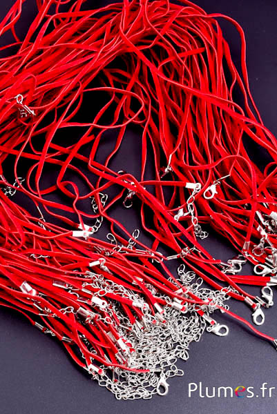 Collier en croûte de cuir - longueur 45 cm - rouge